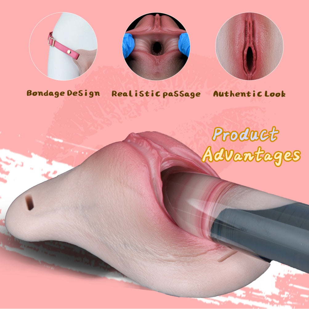 Strap-On Fleshy Silicone Realistic Vagina-Lightweight Wearable Prosthetic for Crossdressing & Intimacy