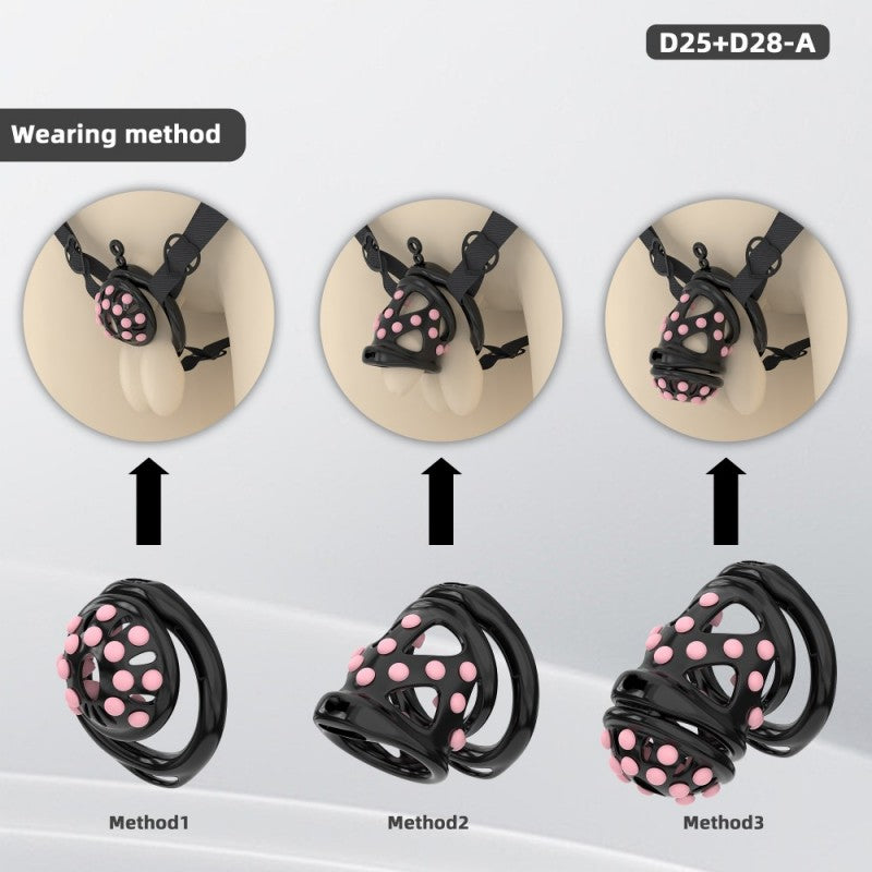 Silicone Soft Nail Chastity Cage | Male Chastity Device with Airport-Security Plastic Lock – 3 Wearing Methods, Pink/Black/Purple, S/M Sizes