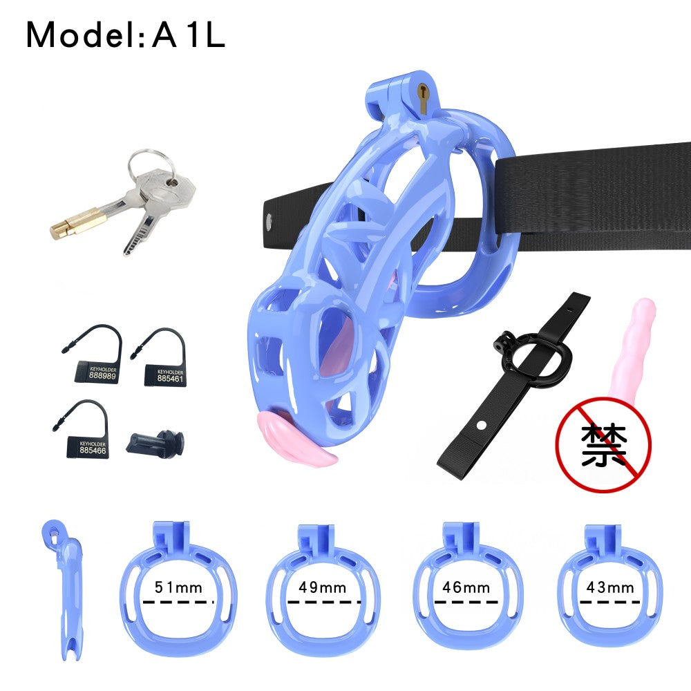3D Printed Male Chastity Cage with Lock & 5 Rings – Resin Virginity Device with Strap for Men