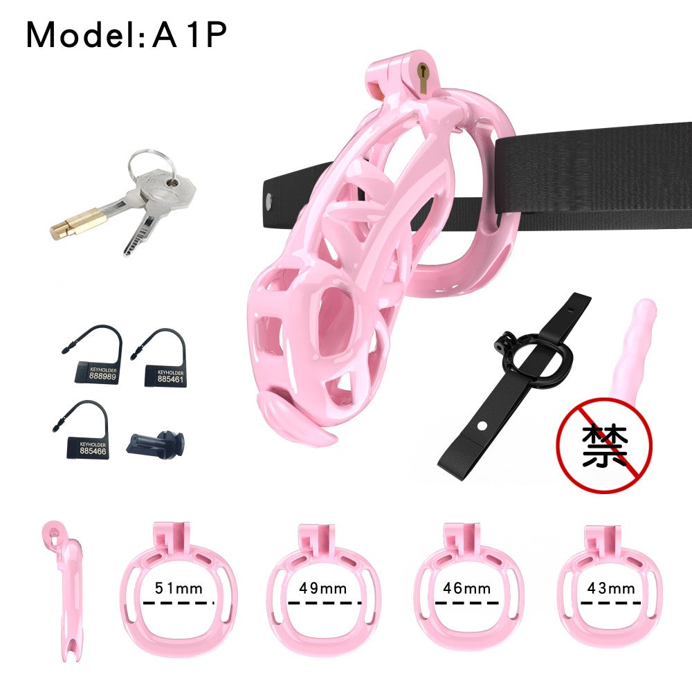 3D Printed Male Chastity Cage with Lock & 5 Rings – Resin Virginity Device with Strap for Men