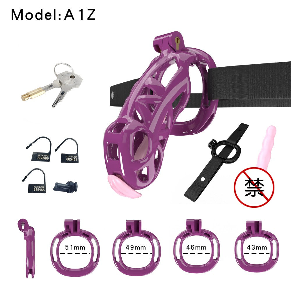 3D Printed Male Chastity Cage with Lock & 5 Rings – Resin Virginity Device with Strap for Men