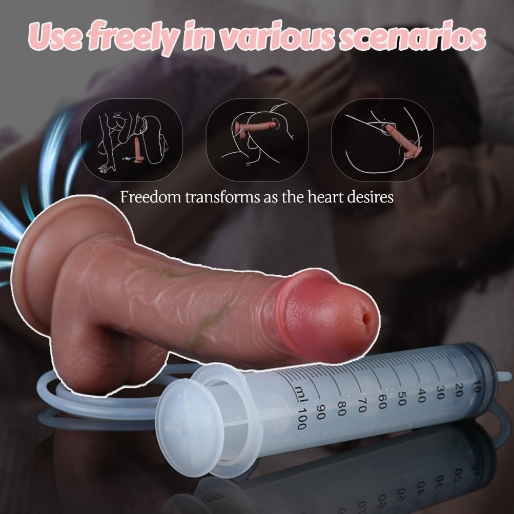 Strapon Realistic Squirting Strapon Dildo-Dual-Layer Silicone Sex Toy for Intense Female Orgasm
