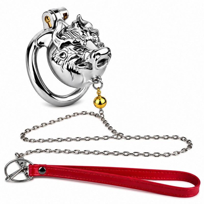 Metal Beast Tiger & Bull Chastity Cage with Bell
