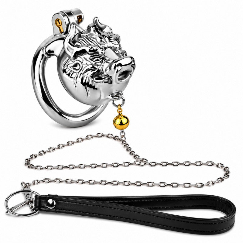 Metal Beast Tiger & Bull Chastity Cage with Bell