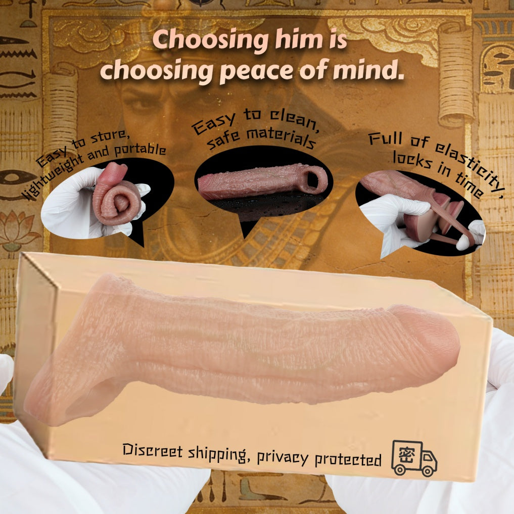 Fleshy Silicone Locking Penis Sleeve - Realistic Vein Texture Wearable Sex Toys for Men