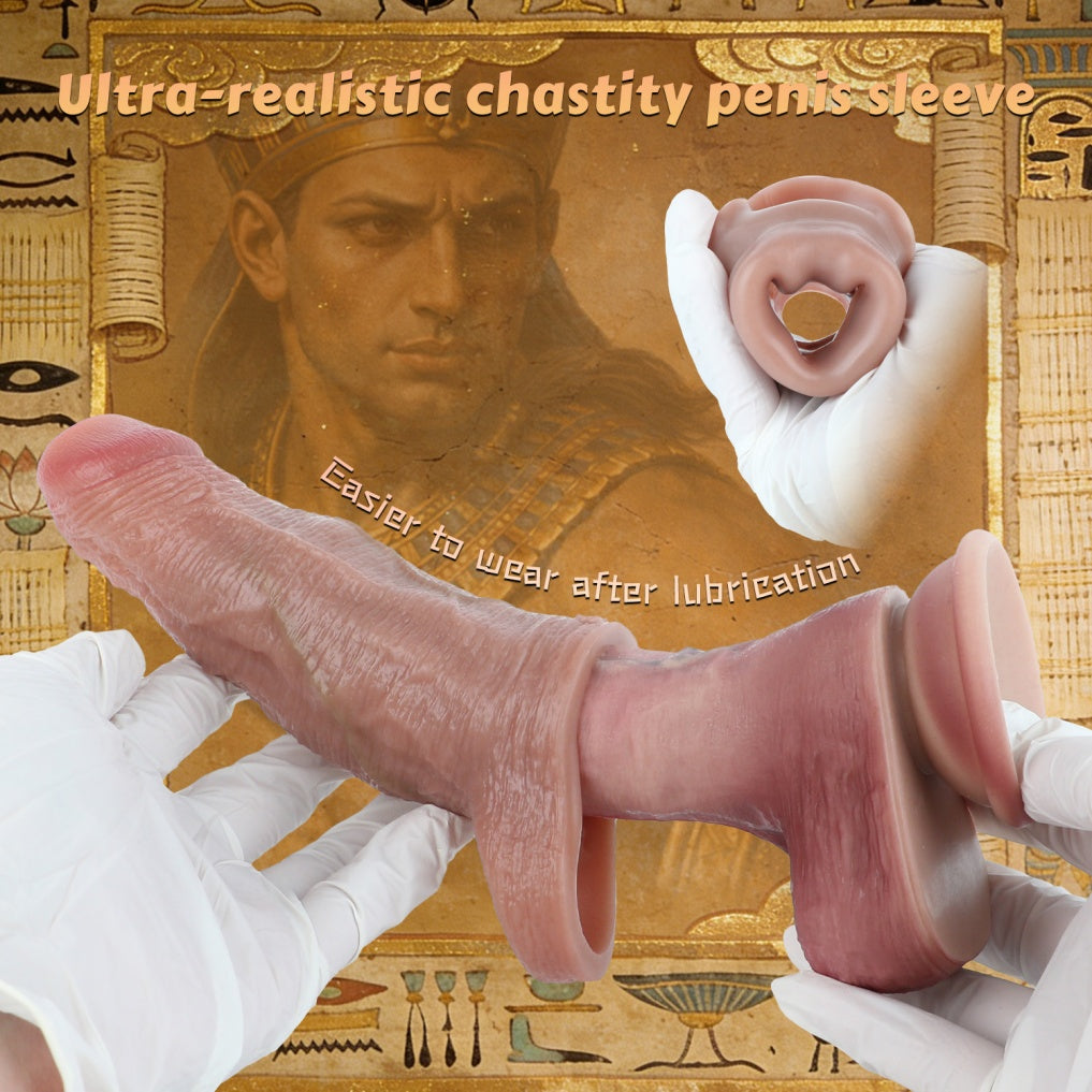 Fleshy Silicone Locking Penis Sleeve - Realistic Vein Texture Wearable Sex Toys for Men