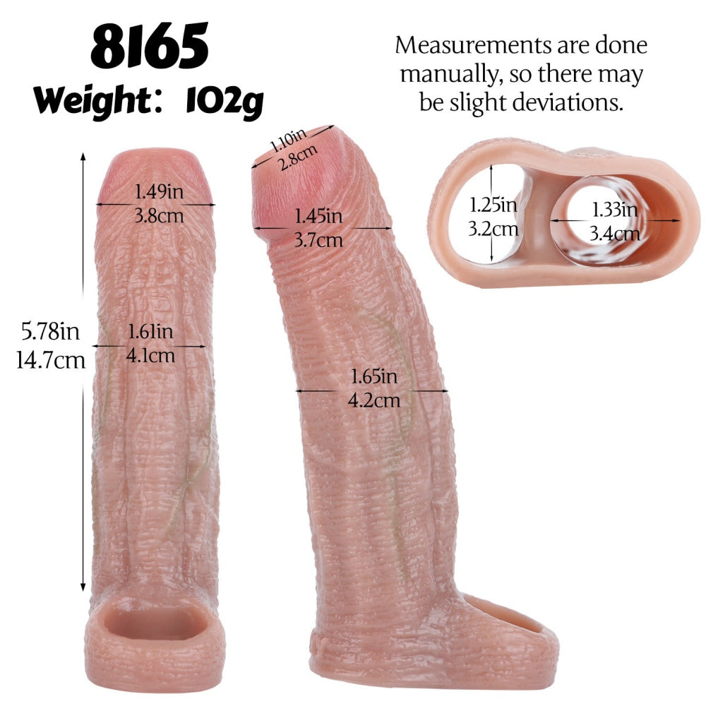 Fleshy Silicone Locking Penis Sleeve - Realistic Vein Texture Wearable Sex Toys for Men