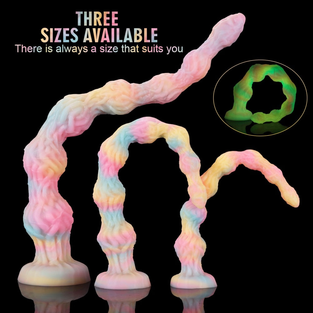 Platinum Silicone Glow-in-the-Dark Tentacle Dildo – Graduated Beaded Anal & G-Spot Fetish Toy | Domlust