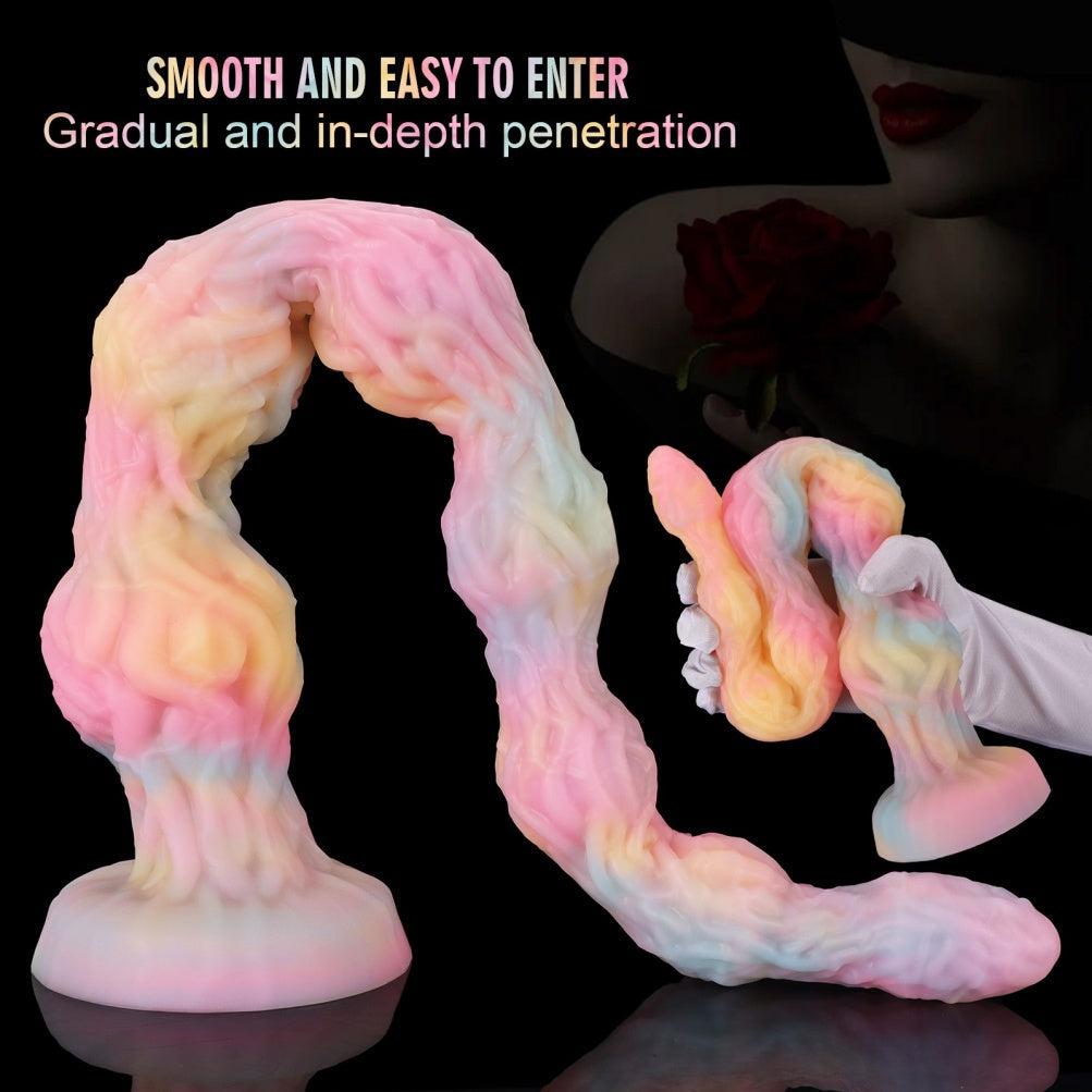 Platinum Silicone Glow-in-the-Dark Tentacle Dildo – Graduated Beaded Anal & G-Spot Fetish Toy | Domlust