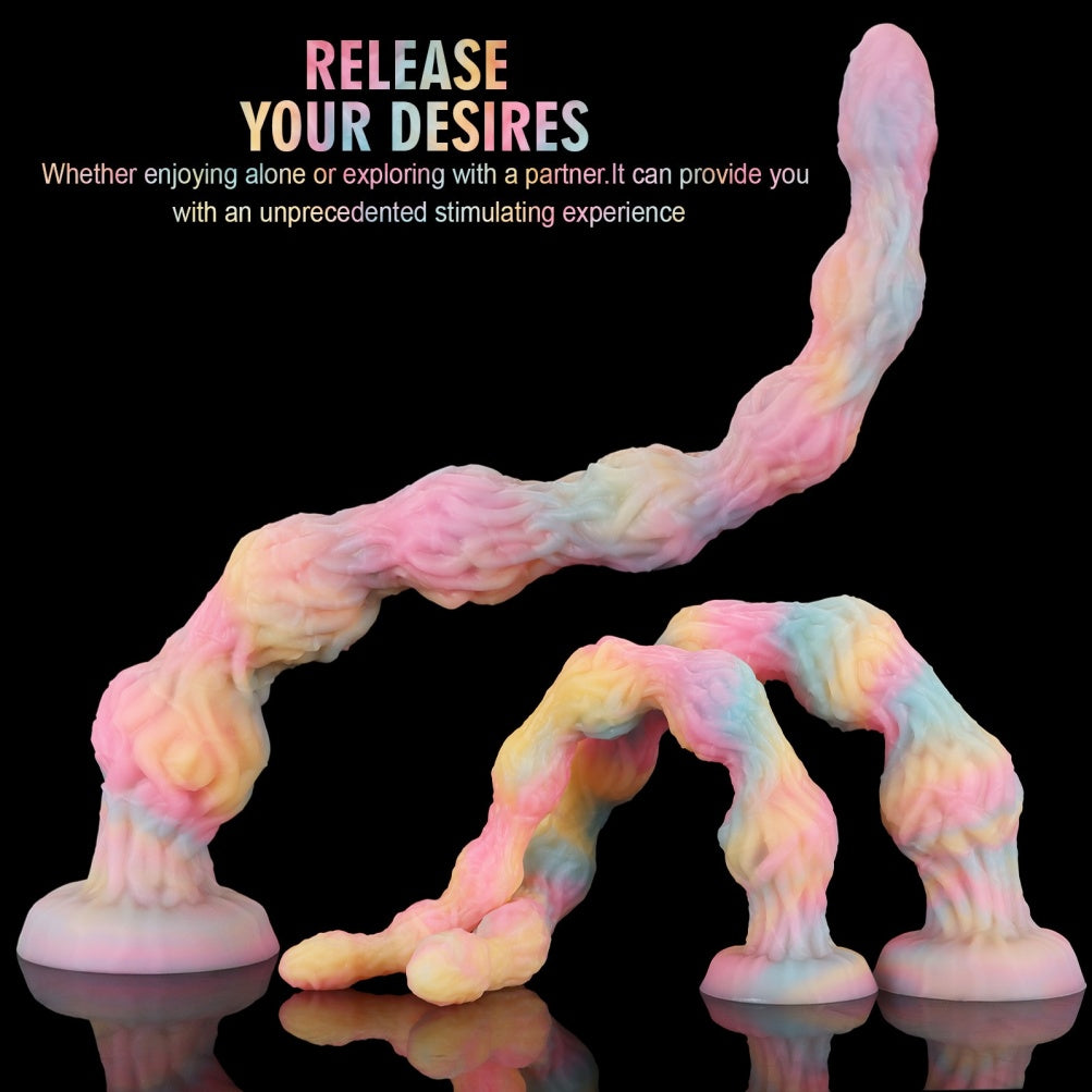 Platinum Silicone Glow-in-the-Dark Tentacle Dildo – Graduated Beaded Anal & G-Spot Fetish Toy | Domlust