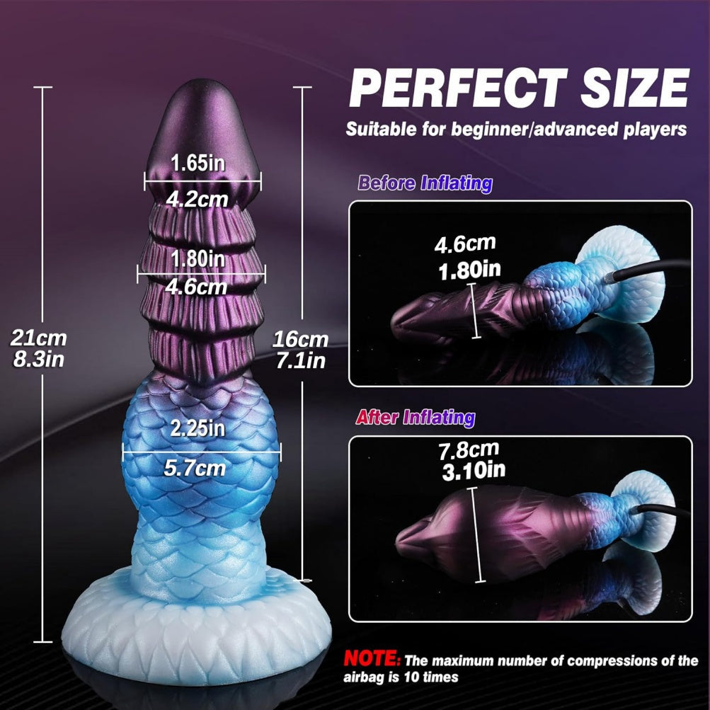 Domlust Inflatable Dragon Dildo – Platinum Silicone Knotted Fantasy Dildo with Expandable Knot & Suction Cup