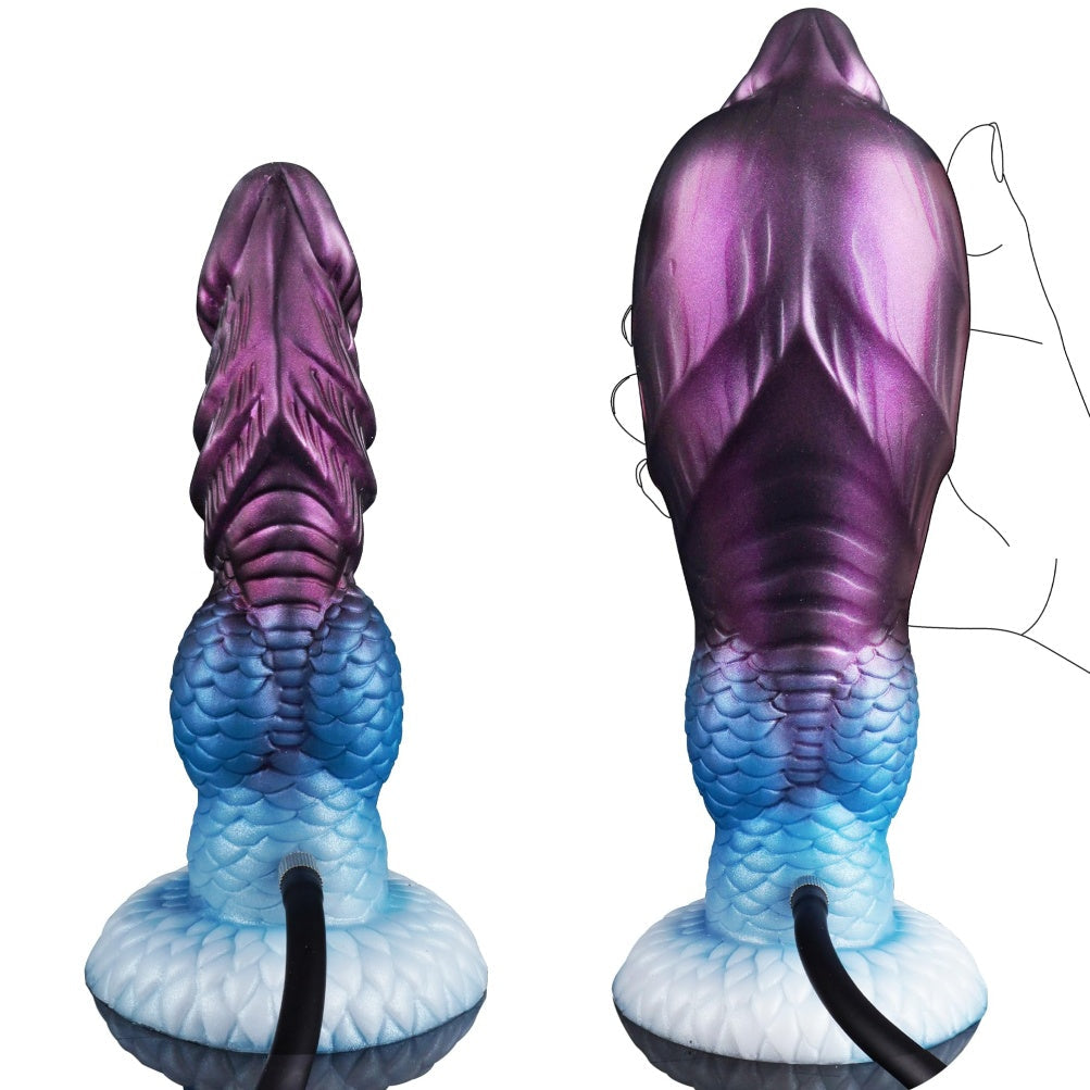 Domlust Inflatable Dragon Dildo – Platinum Silicone Knotted Fantasy Dildo with Expandable Knot & Suction Cup