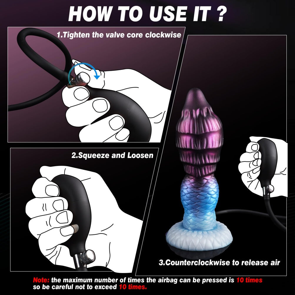 Domlust Inflatable Dragon Dildo – Platinum Silicone Knotted Fantasy Dildo with Expandable Knot & Suction Cup