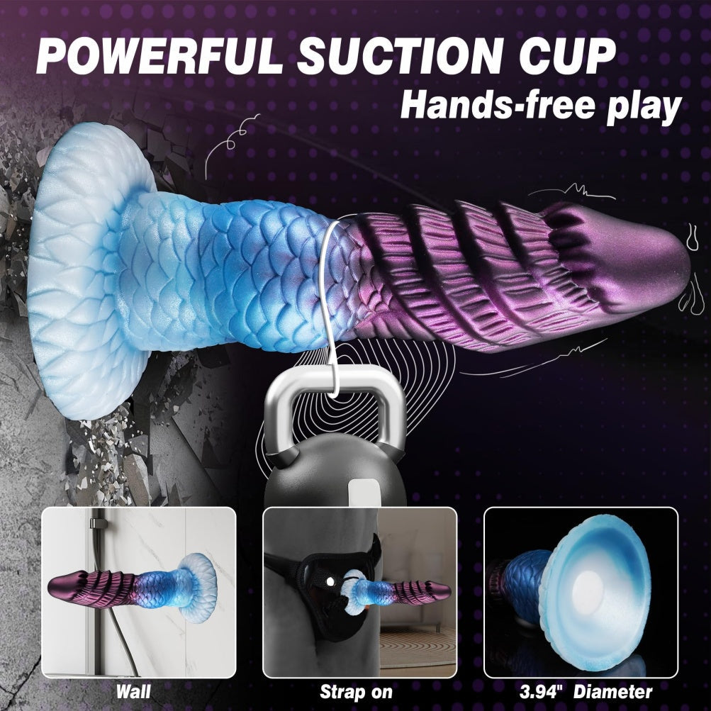 Domlust Inflatable Dragon Dildo – Platinum Silicone Knotted Fantasy Dildo with Expandable Knot & Suction Cup