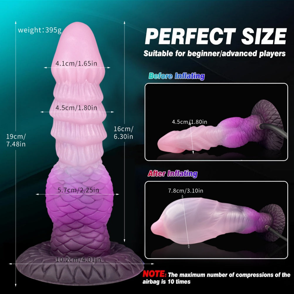 Domlust Inflatable Dragon Dildo – Platinum Silicone Knotted Fantasy Dildo with Expandable Knot & Suction Cup