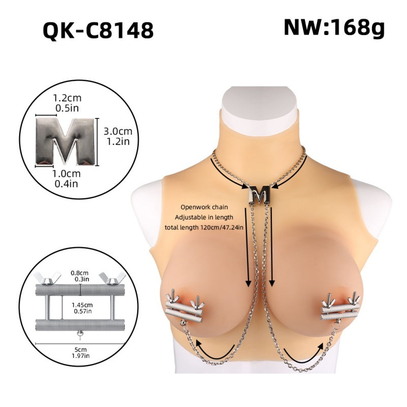 Threaded Nipple Clamps – Stainless Steel Chain BDSM Restraint Set
