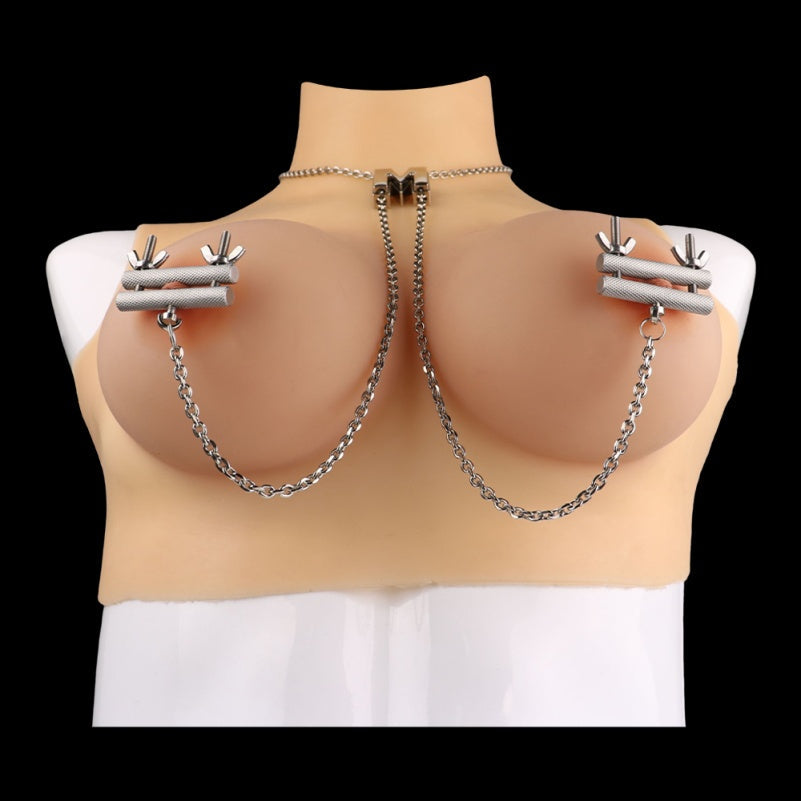 Threaded Nipple Clamps – Stainless Steel Chain BDSM Restraint Set