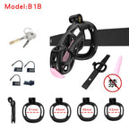 3D Printed Male Chastity Cage with Lock & 5 Rings – Resin Virginity Device with Strap for Men