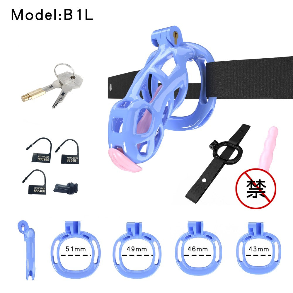 3D Printed Male Chastity Cage with Lock & 5 Rings – Resin Virginity Device with Strap for Men