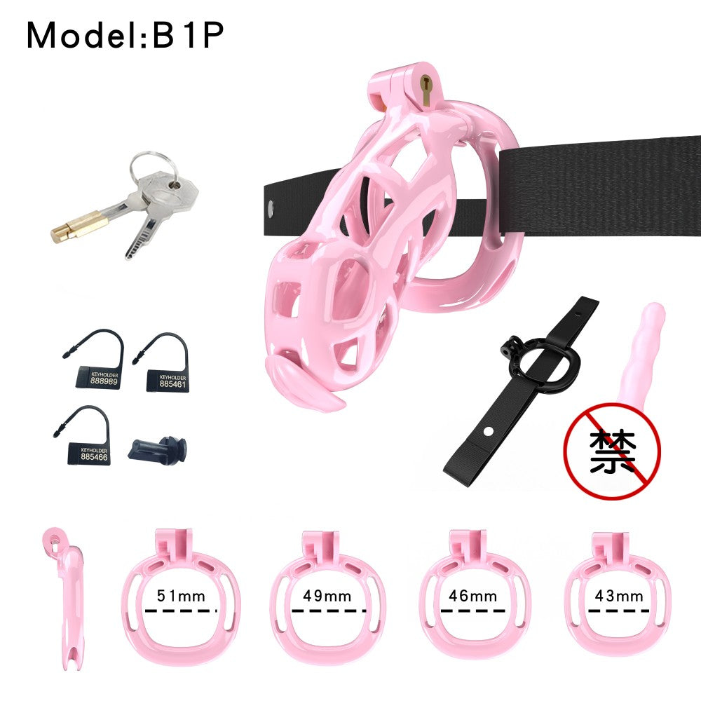 3D Printed Male Chastity Cage with Lock & 5 Rings – Resin Virginity Device with Strap for Men