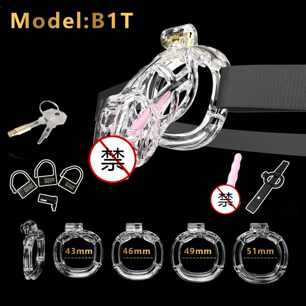 3D Printed Male Chastity Cage with Lock & 5 Rings – Resin Virginity Device with Strap for Men