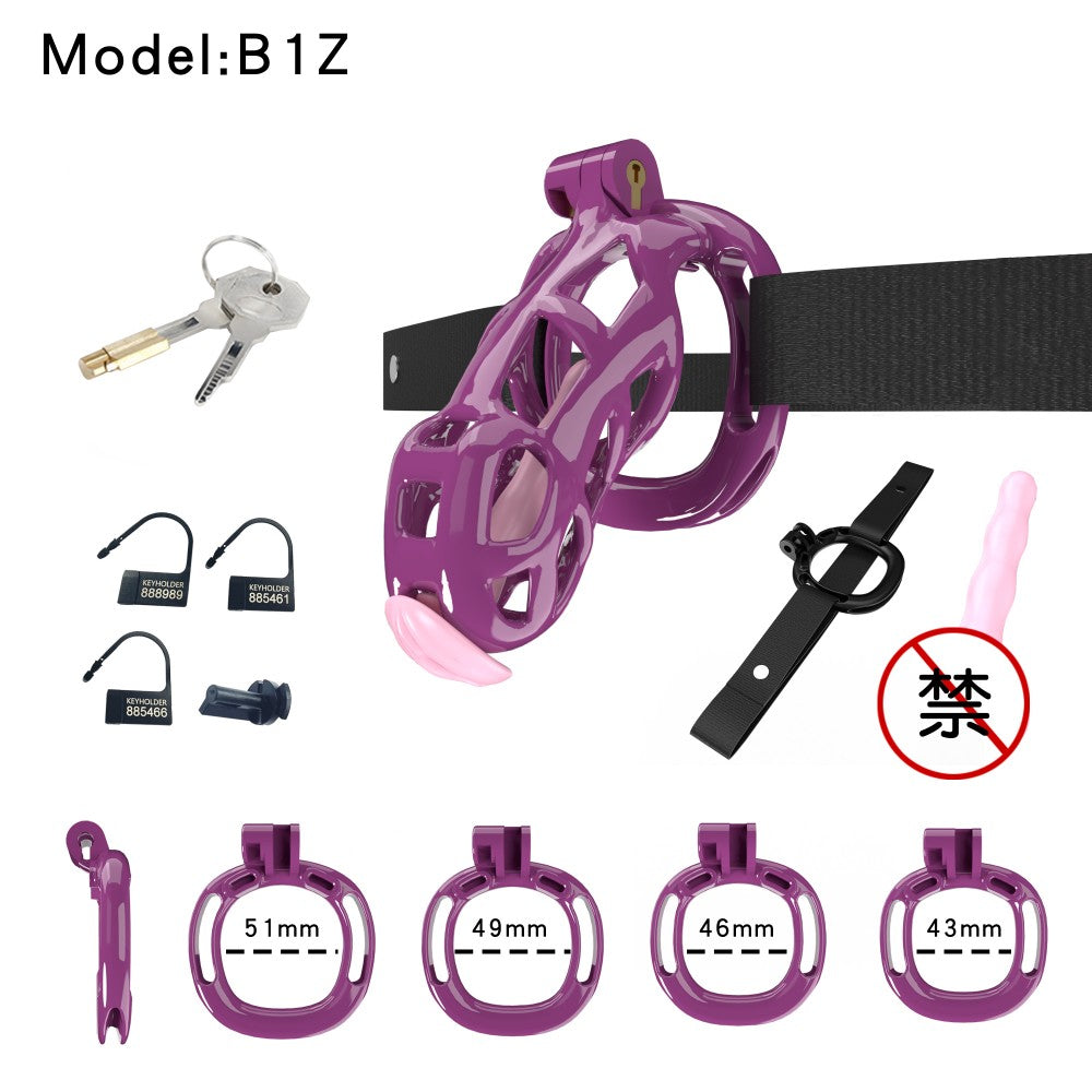 3D Printed Male Chastity Cage with Lock & 5 Rings – Resin Virginity Device with Strap for Men