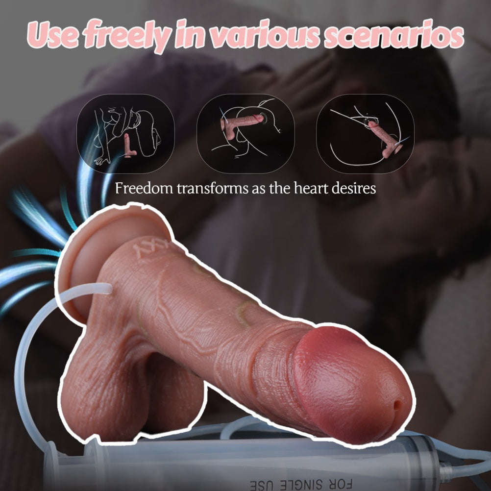 NobleSculpt 9-Inch Squirting Dildo – Movable Foreskin, Dual-Layer Silicone & Syringe Ejaculation | Domlust