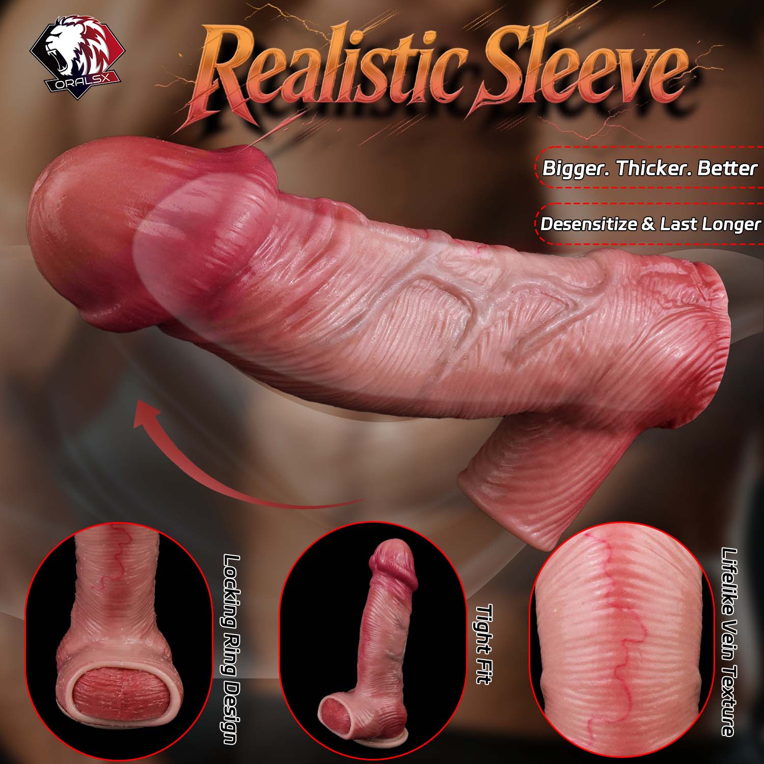 Muscle-Flex Realistic Cock Sleeve — Platinum Silicone Penis Extender for Bigger, Longer, More Intense Sex