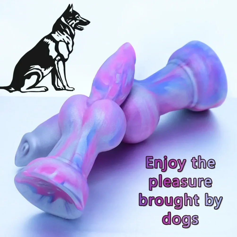 Domlust Iridescent Dog Knot Dildo – Platinum Silicone Fantasy Knotting Suction Cup Sex Toy