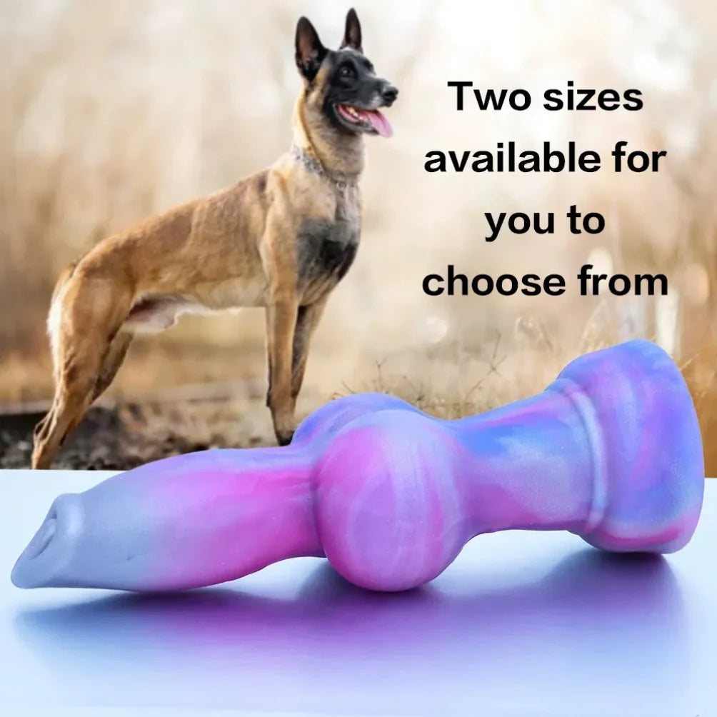 Domlust Iridescent Dog Knot Dildo – Platinum Silicone Fantasy Knotting Suction Cup Sex Toy