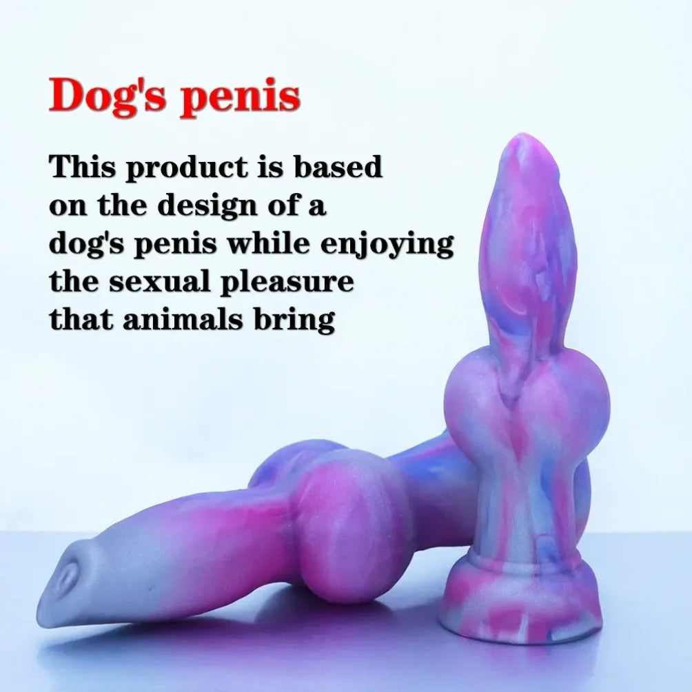 Domlust Iridescent Dog Knot Dildo – Platinum Silicone Fantasy Knotting Suction Cup Sex Toy