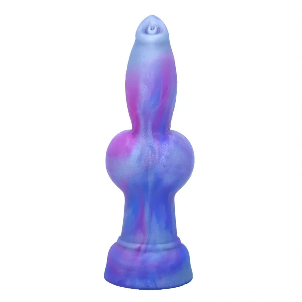 Domlust Iridescent Dog Knot Dildo – Platinum Silicone Fantasy Knotting Suction Cup Sex Toy