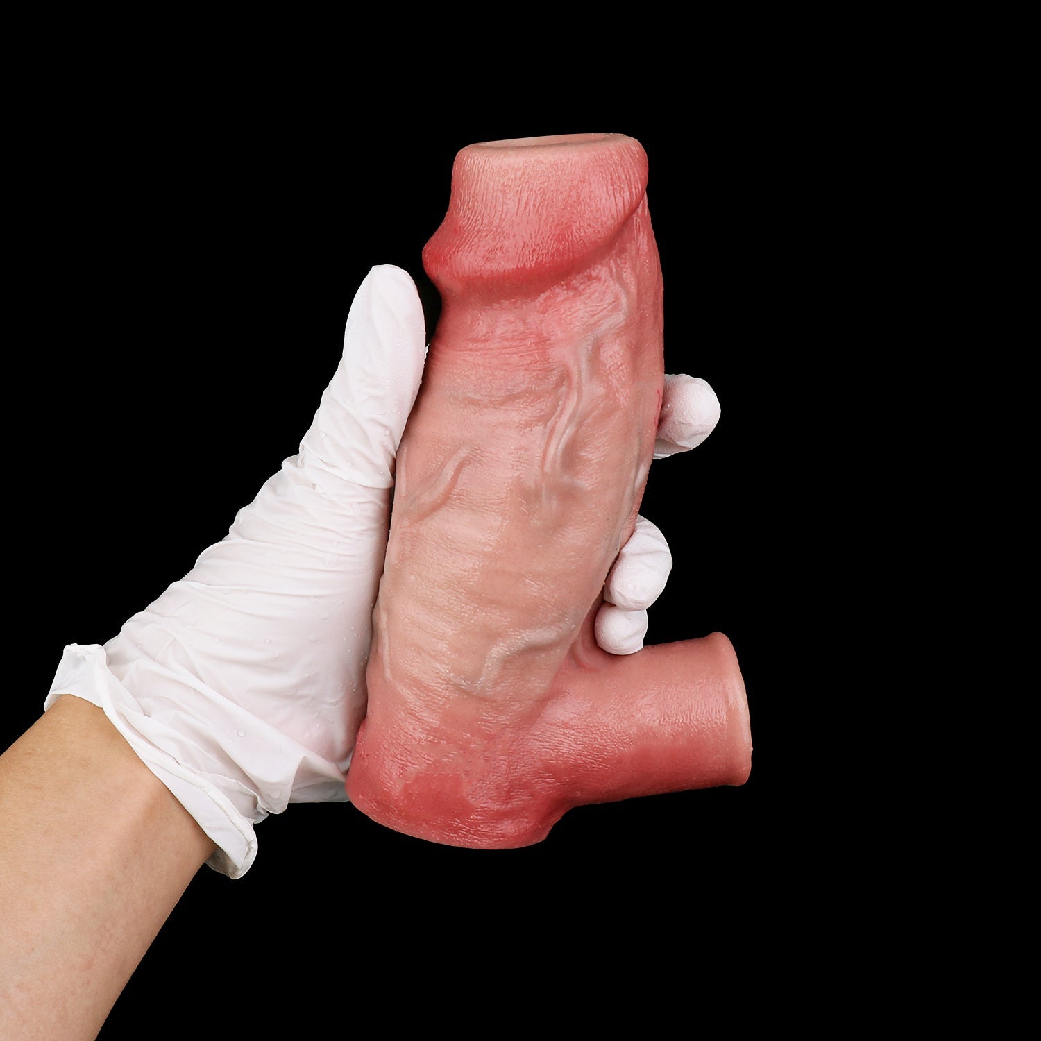 Muscle-Flex Vein Texture Cock Sleeve — Platinum Silicone Penis Extender with Dual-Channel Stimulation