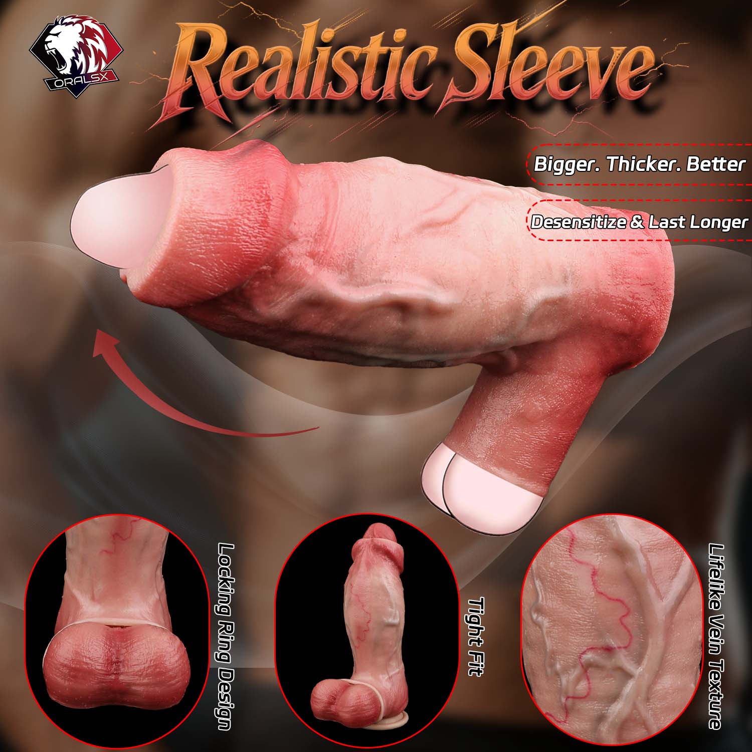 Muscle-Flex Vein Texture Cock Sleeve — Platinum Silicone Penis Extender with Dual-Channel Stimulation