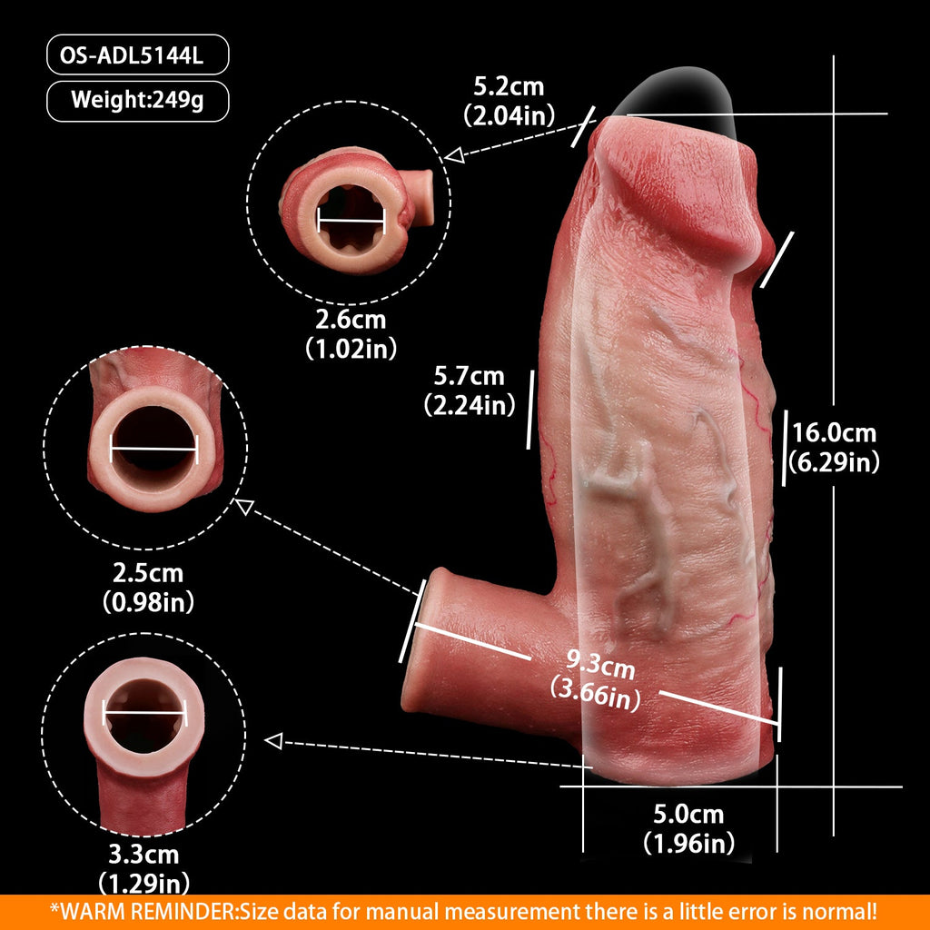 Muscle-Flex Vein Texture Cock Sleeve — Platinum Silicone Penis Extender with Dual-Channel Stimulation