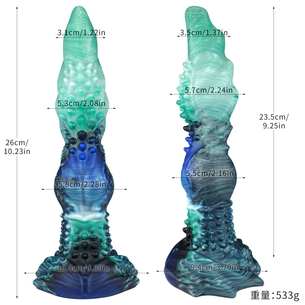 Domlust Fantasy Monster Knot Dildo – Platinum Silicone Alien Spike Texture Knotted Suction Cup Sex Toy