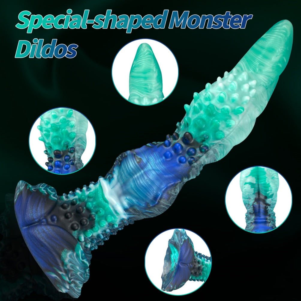 Domlust Fantasy Monster Knot Dildo – Platinum Silicone Alien Spike Texture Knotted Suction Cup Sex Toy