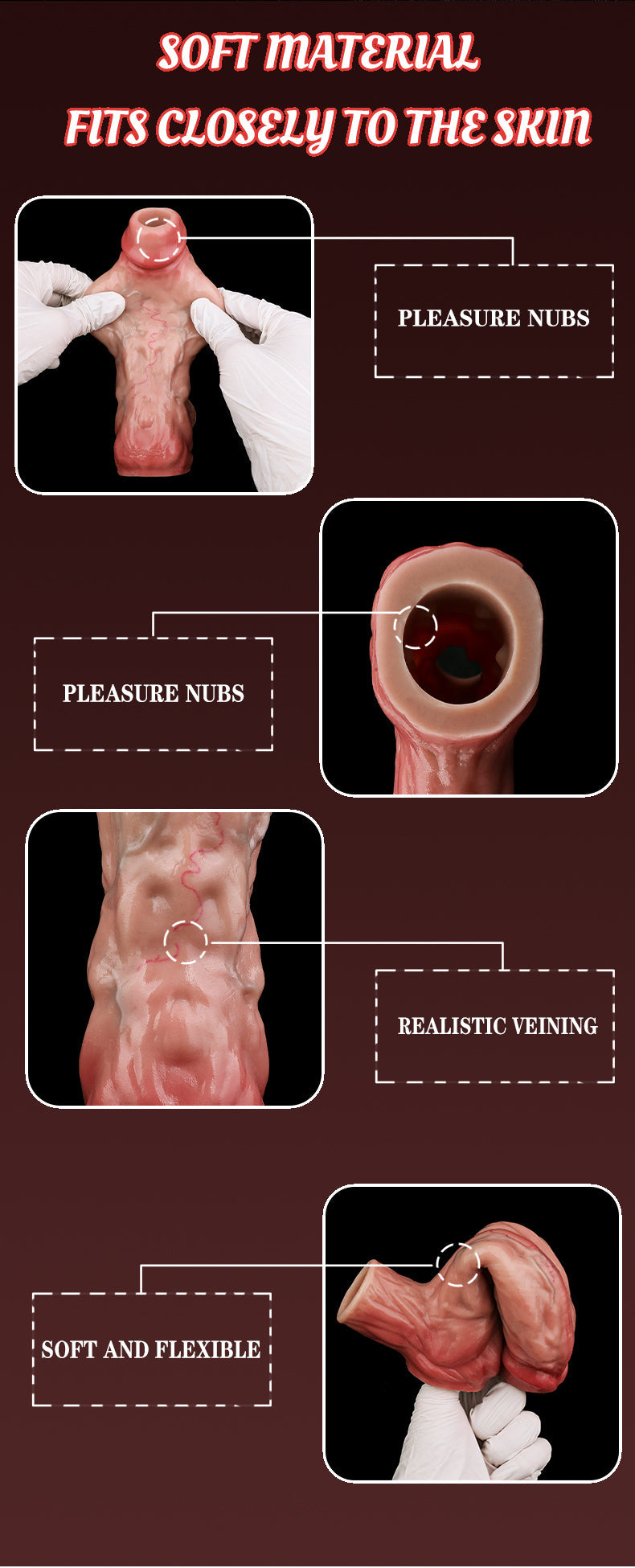 Realistic Veined Silicone Cock Sleeve with Locking Ring – Platinum Penis Extender That Adds Size, Texture & Stamina