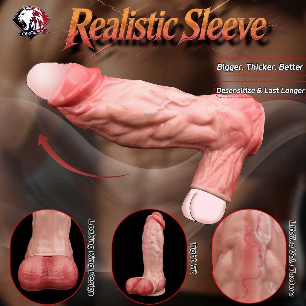 Realistic Veined Silicone Cock Sleeve with Locking Ring – Platinum Penis Extender That Adds Size, Texture & Stamina