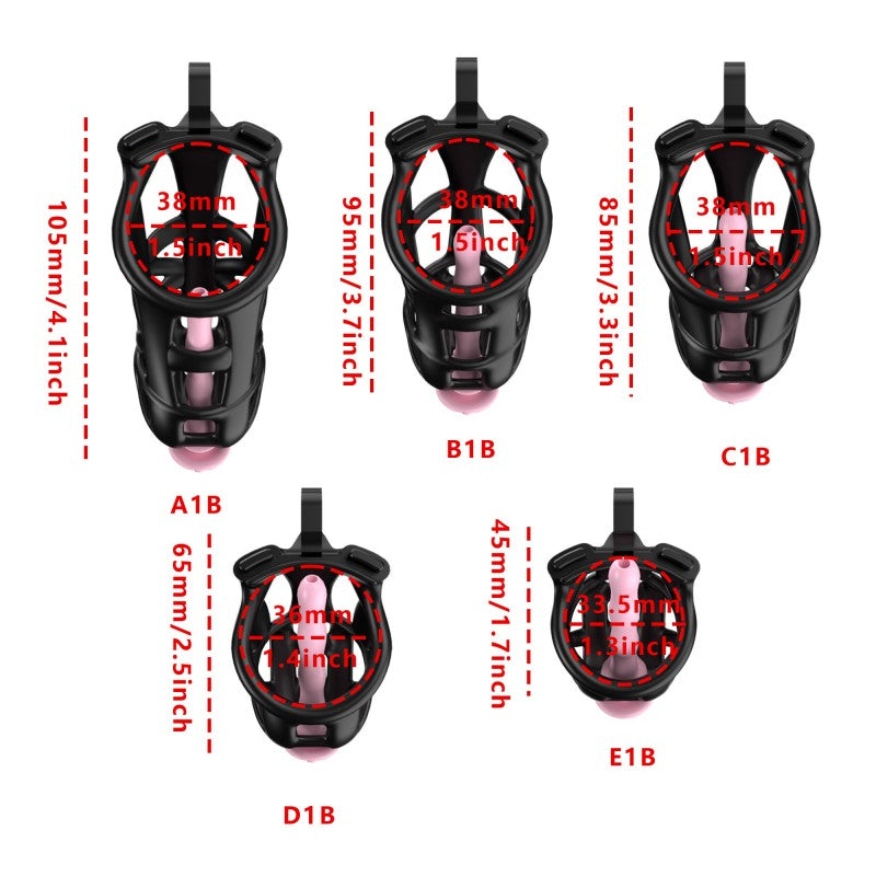 Black Viper Chastity Cage – 5 Sizes Available, Wearable Base Ring Design