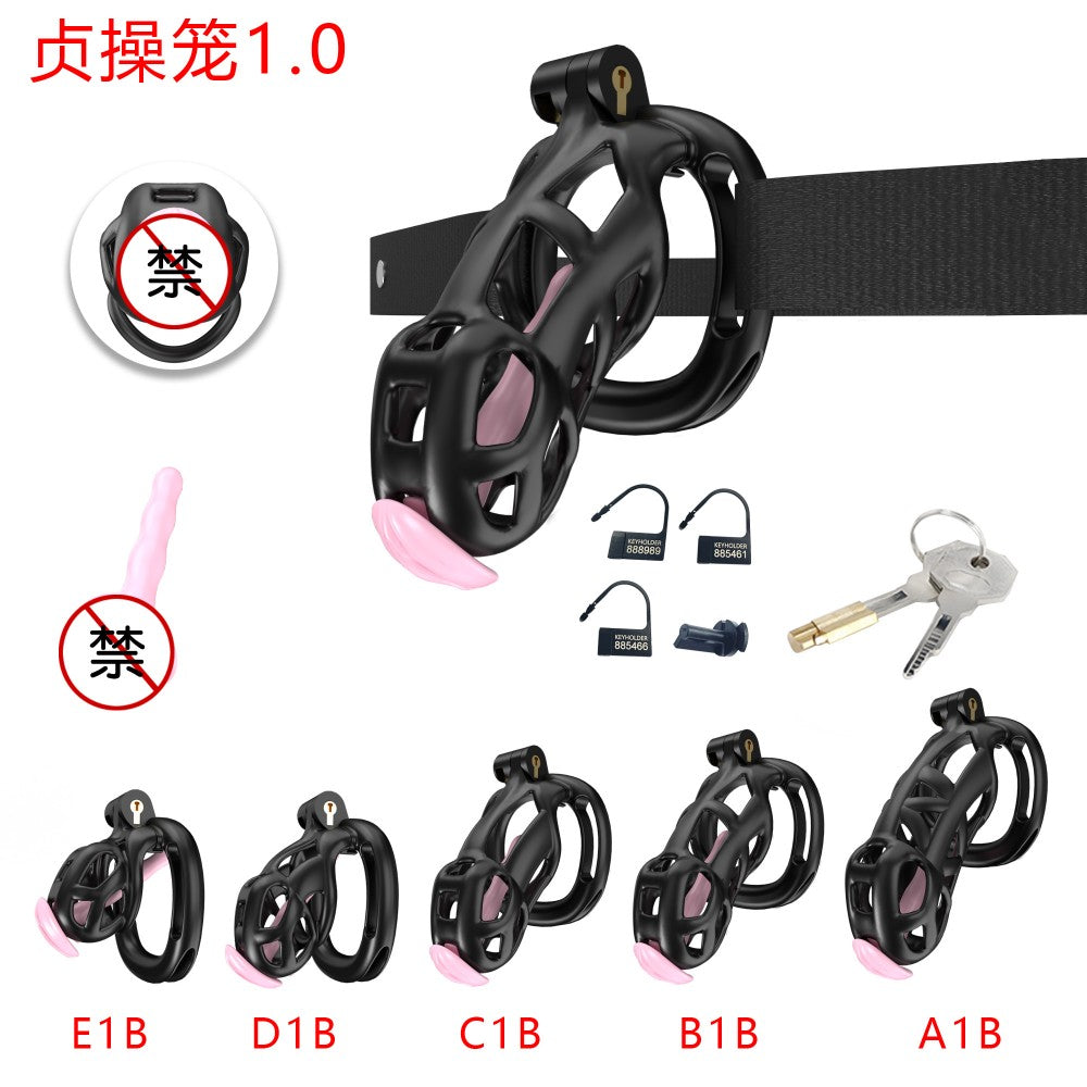 3D Printed Male Chastity Cage with Lock & 5 Rings – Resin Virginity Device with Strap for Men