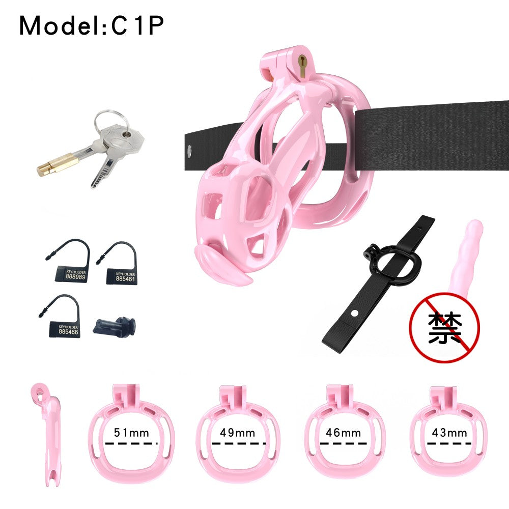 3D Printed Male Chastity Cage with Lock & 5 Rings – Resin Virginity Device with Strap for Men