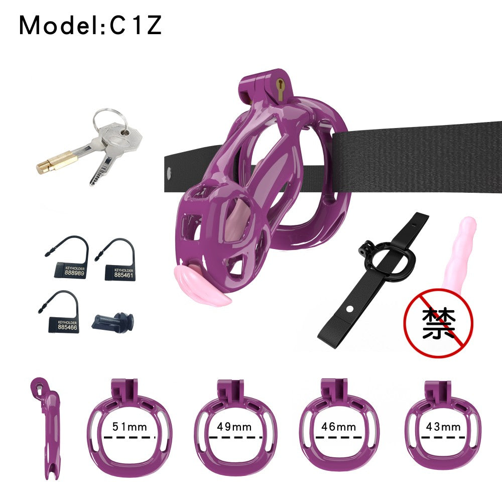 3D Printed Male Chastity Cage with Lock & 5 Rings – Resin Virginity Device with Strap for Men
