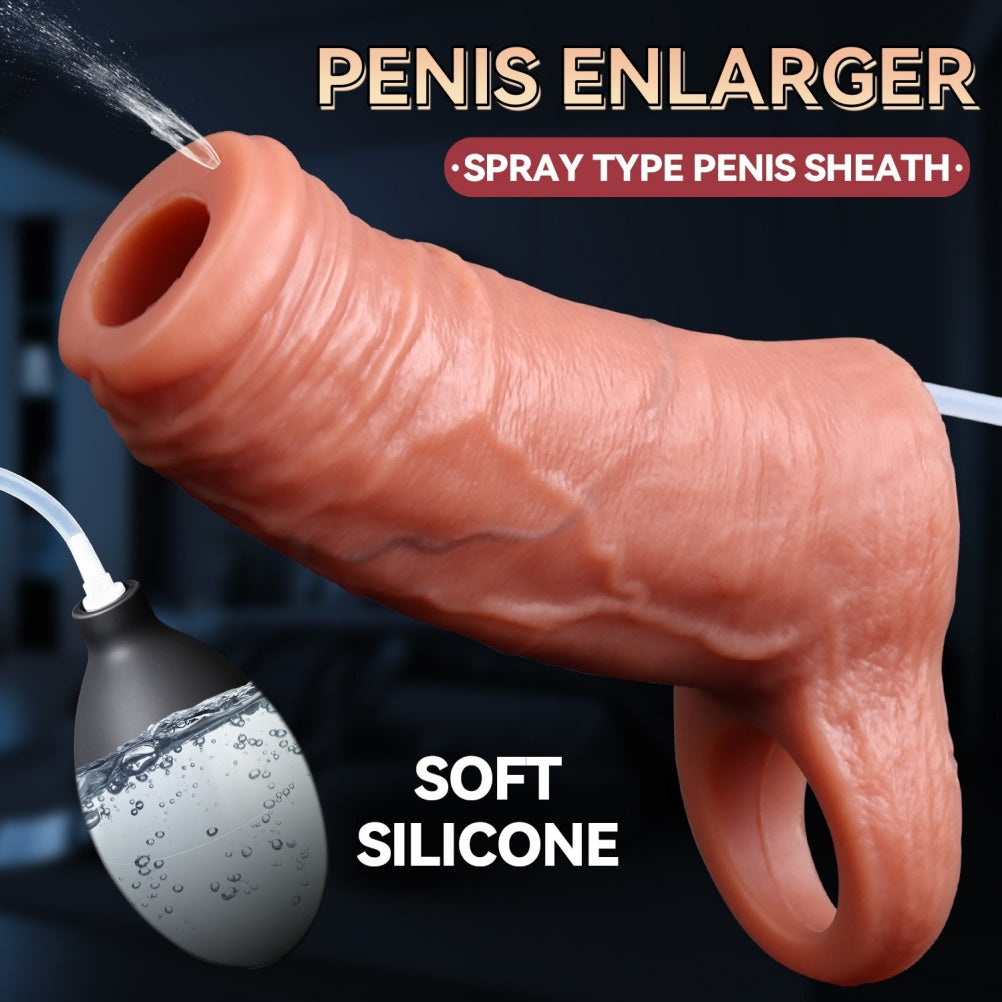 Realistic Fleshy Silicone Ejaculating Penis Sleeve – Desensitizing & Delaying Wearable Sex Toy for Men