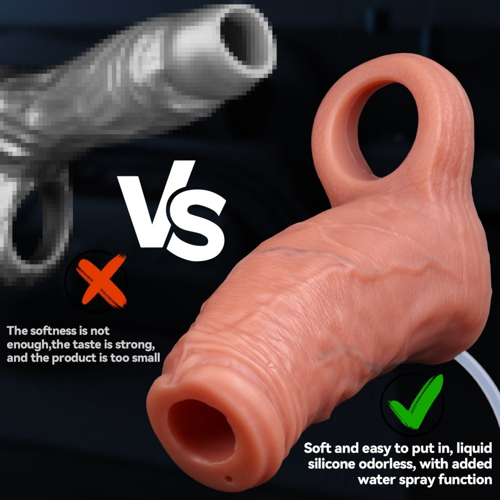 Realistic Fleshy Silicone Ejaculating Penis Sleeve – Desensitizing & Delaying Wearable Sex Toy for Men