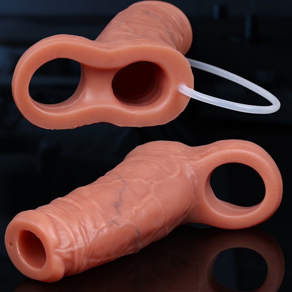 Realistic Fleshy Silicone Ejaculating Penis Sleeve – Desensitizing & Delaying Wearable Sex Toy for Men