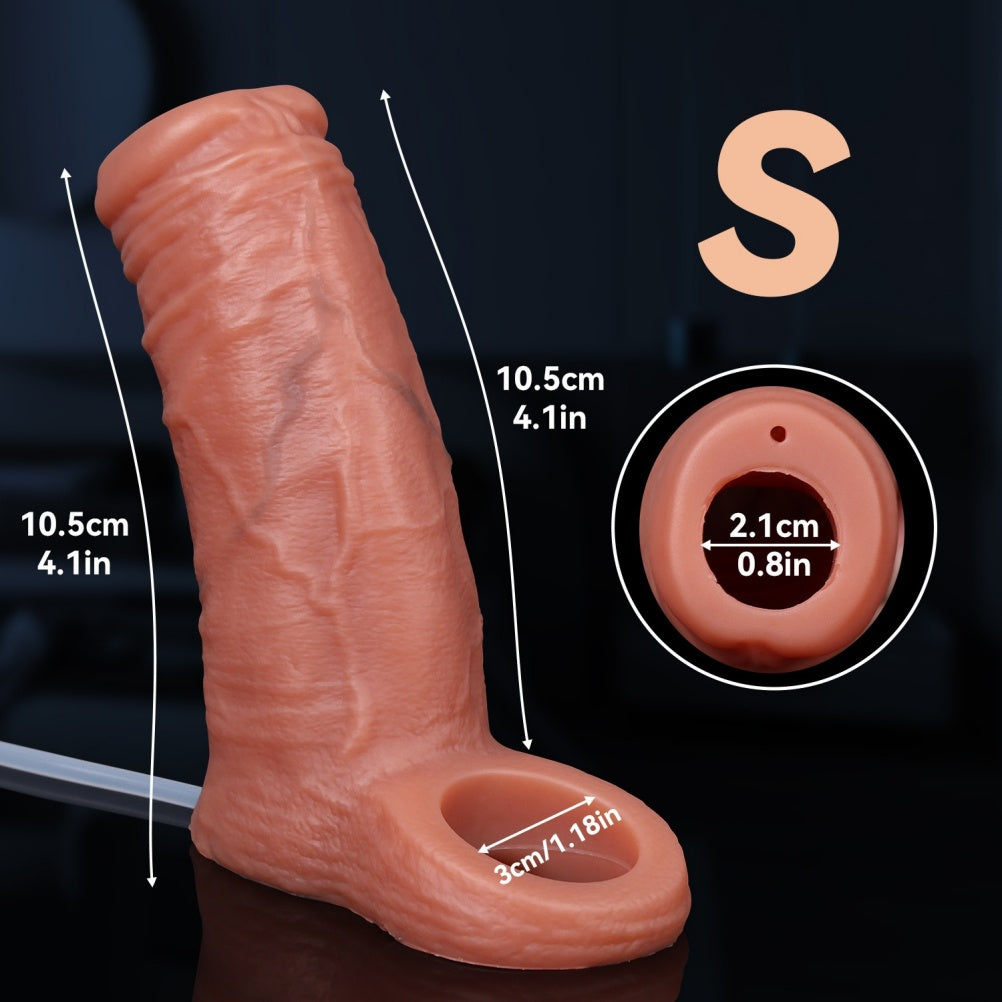 Realistic Fleshy Silicone Ejaculating Penis Sleeve – Desensitizing & Delaying Wearable Sex Toy for Men