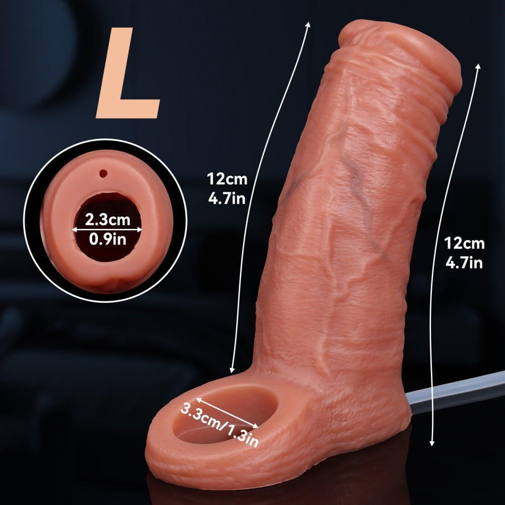 Realistic Fleshy Silicone Ejaculating Penis Sleeve – Desensitizing & Delaying Wearable Sex Toy for Men