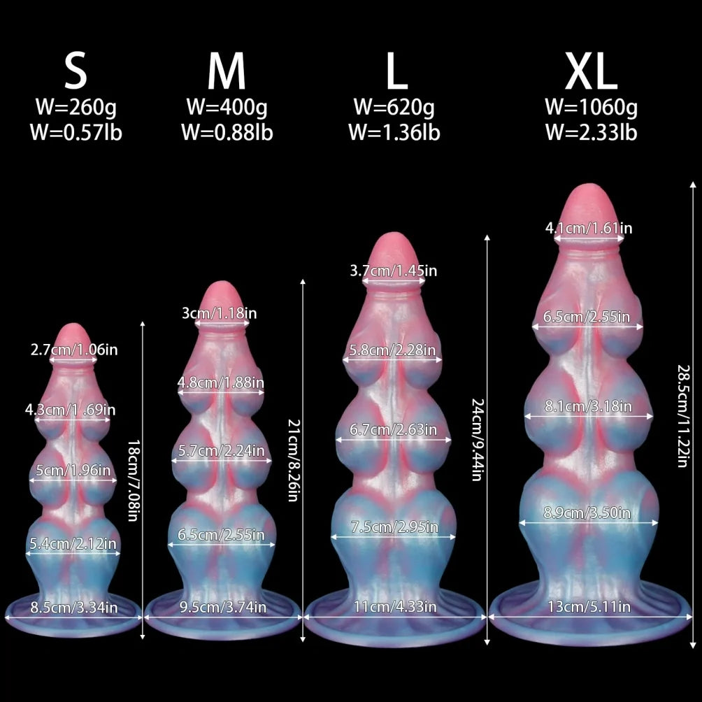 Domlust Graduated Knot Dildo – Premium Platinum Silicone | 3-Stage Progressive Knots | Pink & Blue | 4 Sizes