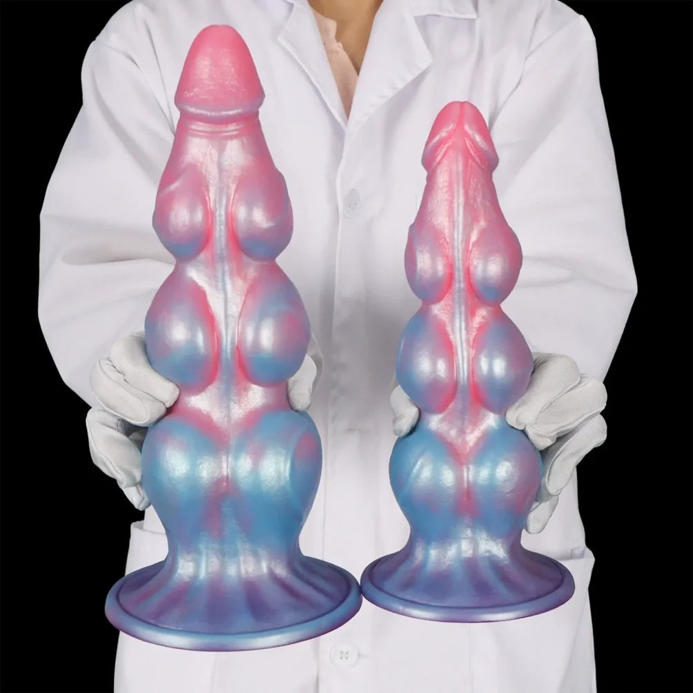 Domlust Graduated Knot Dildo – Premium Platinum Silicone | 3-Stage Progressive Knots | Pink & Blue | 4 Sizes